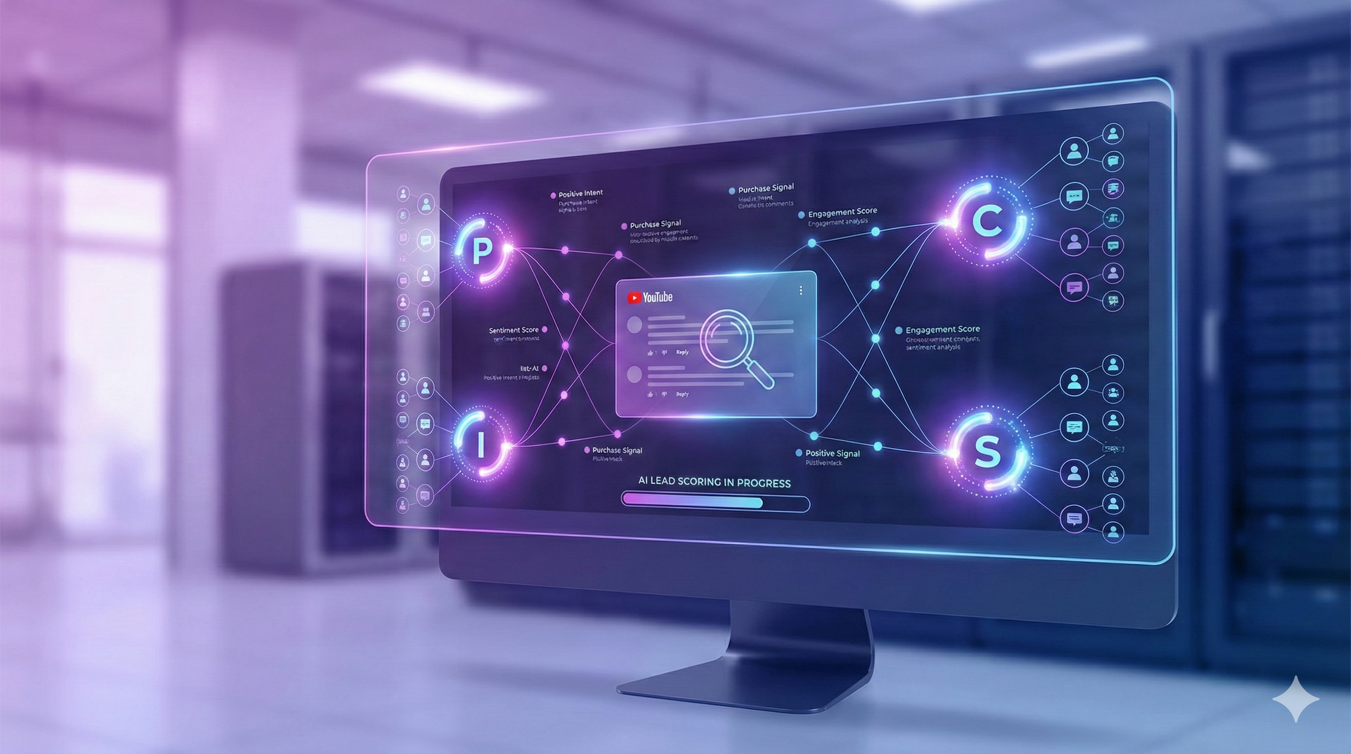 AI analyzing YouTube comments with PICS framework visualization